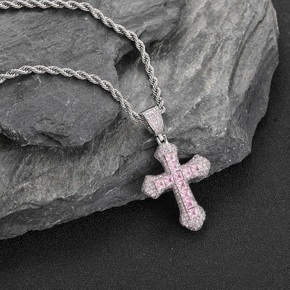 Custom Colored Zircon Cross Pendant Necklace with Full Design for Men and Women | Caratix Jewelry - CaratixJewelry