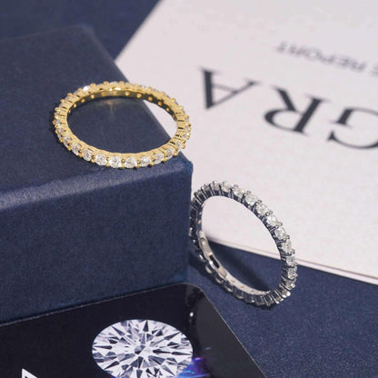 2mm Minimalist Moissanite Band Ring | S925 Silver Dainty Full Iced Out Jewelry - CaratixJewelry