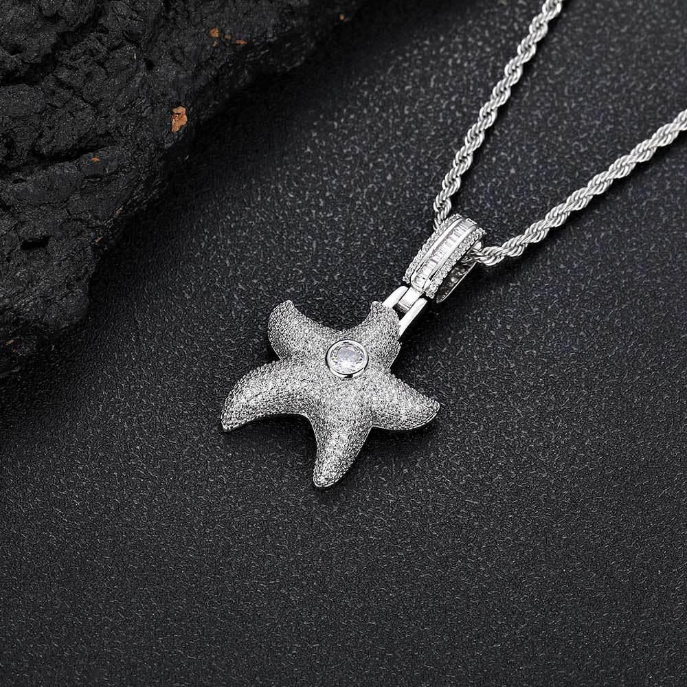 Starfish Pendant Necklace with Zircon Stones in Ocean Style for Men | Caratix Jewelry - CaratixJewelry