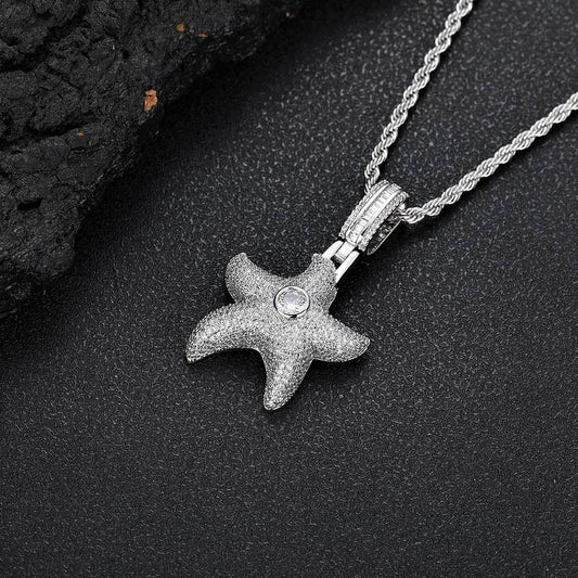 Starfish Pendant Necklace with Zircon Stones in Ocean Style for Men | Caratix Jewelry - CaratixJewelry