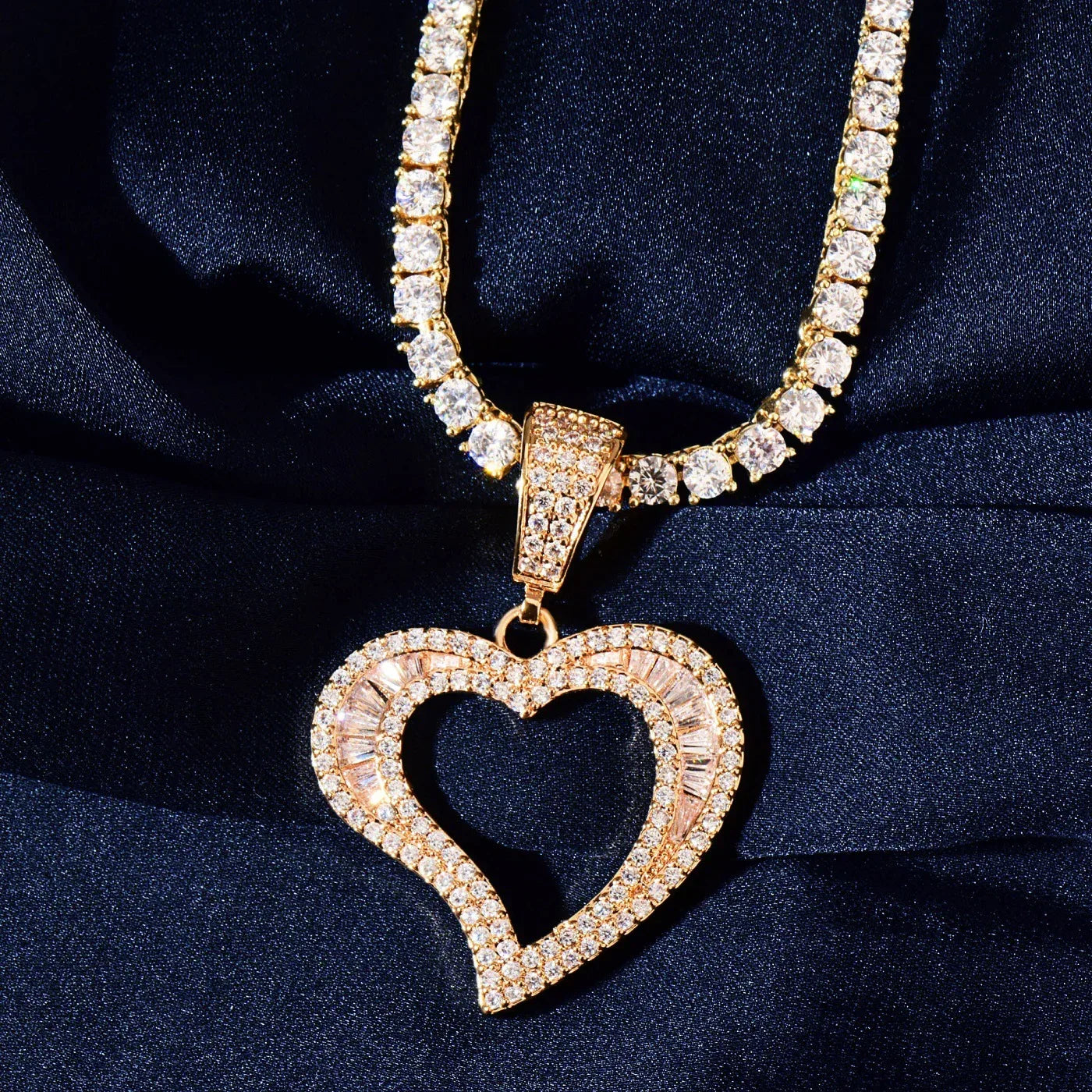 Hollow Heart Pendant Necklace | CZ Hip Hop Minimalist Fashion Jewelry - CaratixJewelry