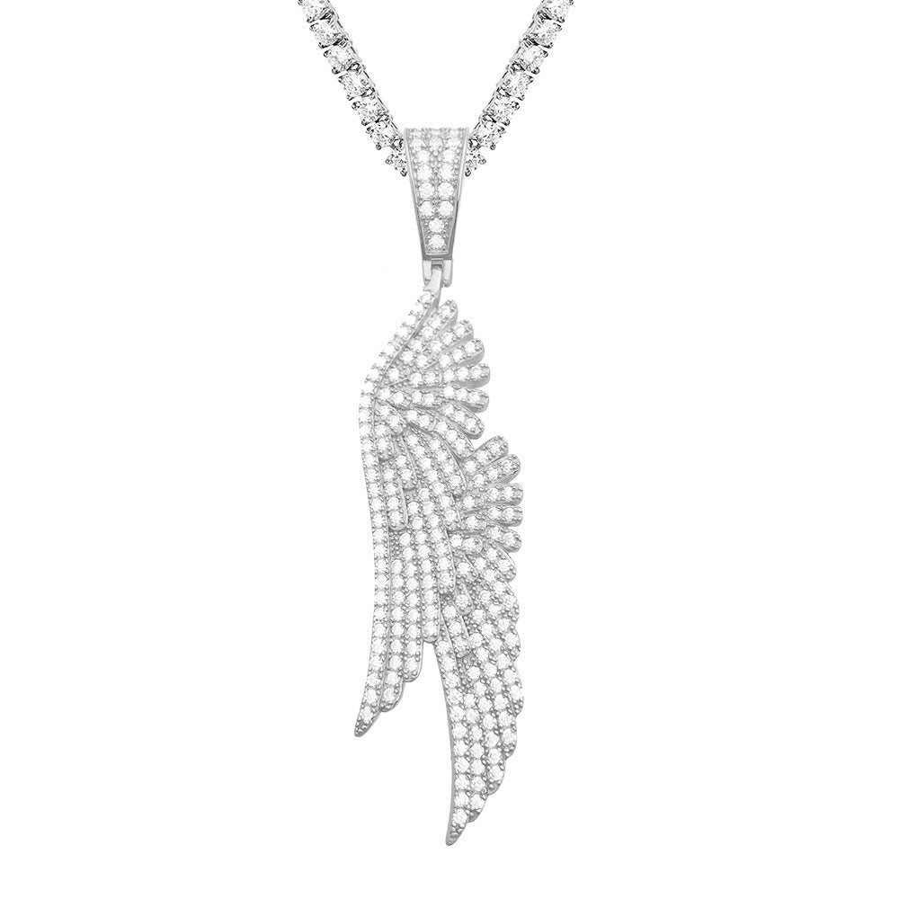 S925 Sterling Silver Moissanite Angel Wings Pendant | Iced Out Guardian Charm | Caratix