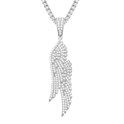 S925 Sterling Silver Moissanite Angel Wings Pendant | Iced Out Guardian Charm | Caratix
