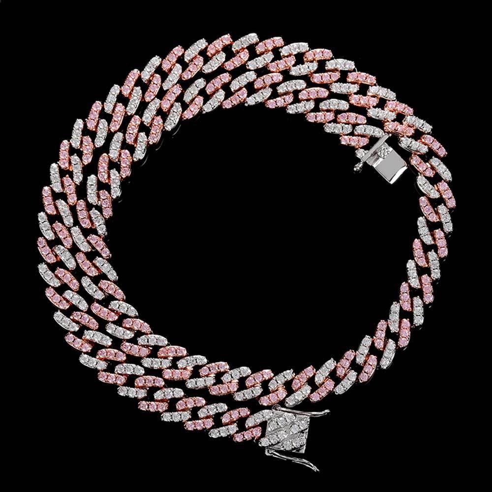 9mm Single Row Cuban Chain Necklace with Zircon Stones - CaratixJewelry