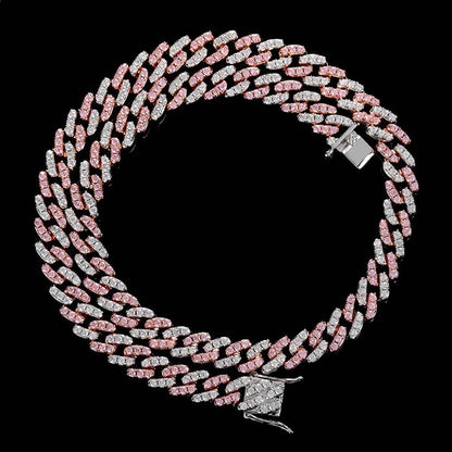 9mm Single Row Cuban Chain Necklace with Zircon Stones - CaratixJewelry