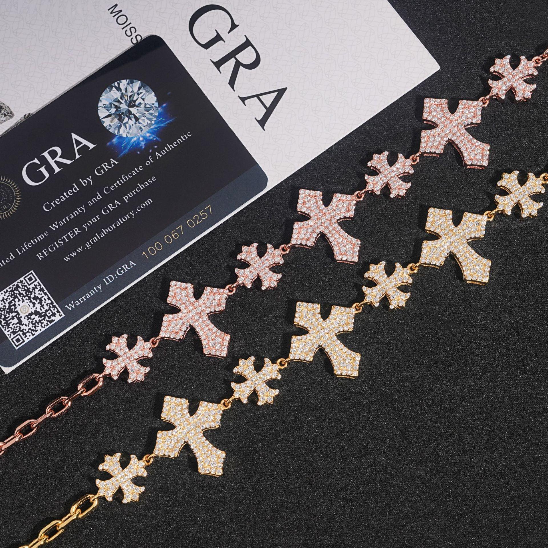 Moissanite Cross Bracelet for Men in S925 Sterling Silver Hip Hop Style - CaratixJewelry