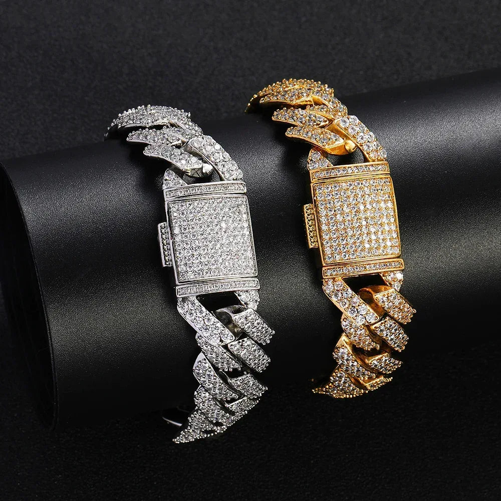 15mm Double Row Cuban Chain Bracelet with Zircon - CaratixJewelry