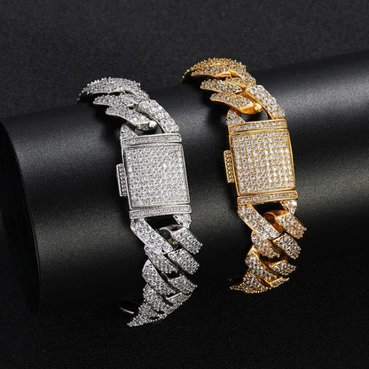 15mm Double Row Cuban Chain Bracelet with Zircon - CaratixJewelry