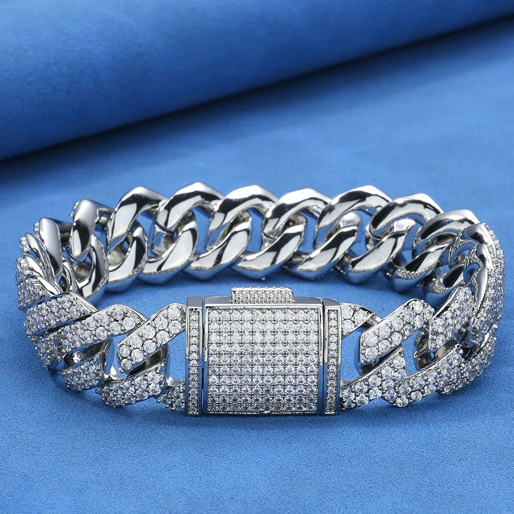 Iced Out Jewelry 15mm S925 Silver CZ Cuban Link Bracelet – Custom Men’s Fashion Accessory | Caratix Jewelry - CaratixJewelry