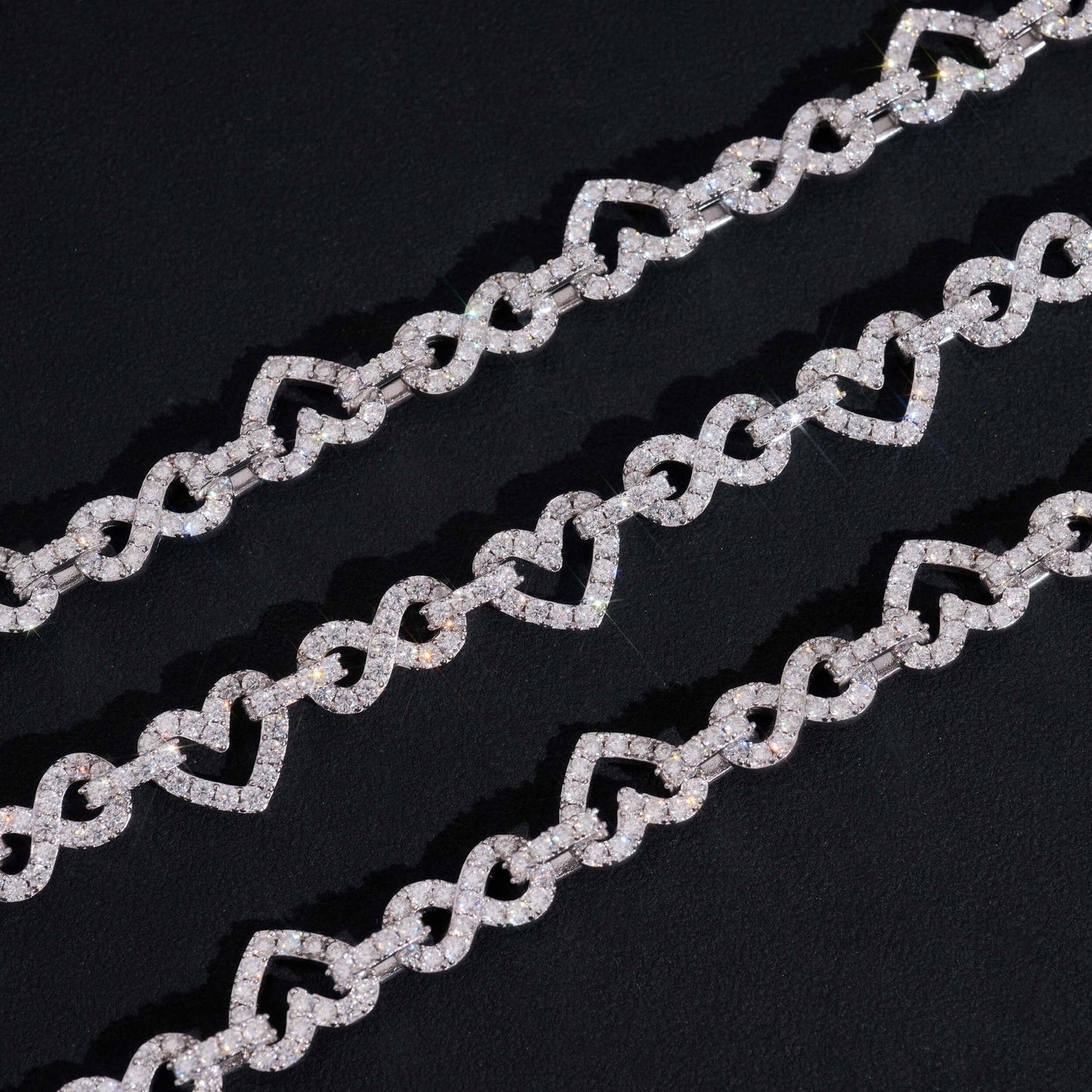 8.5mm S925 Silver Infinity Heart Moissanite Chain | Figure 8 Heart Link | Caratix