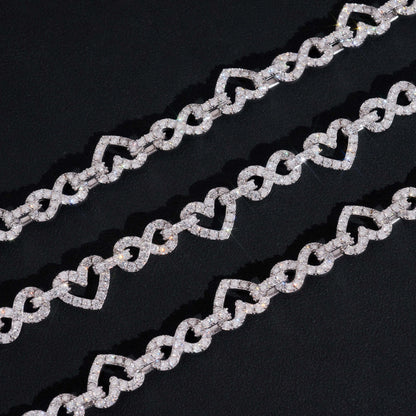 8.5mm S925 Silver Infinity Heart Moissanite Chain | Figure 8 Heart Link | Caratix