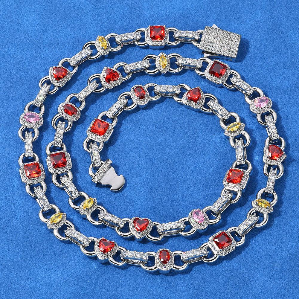 Colorful Gemstone Zircon Chain Necklace Rapper Iced Out Chain Style | Caratix Jewelry - CaratixJewelry
