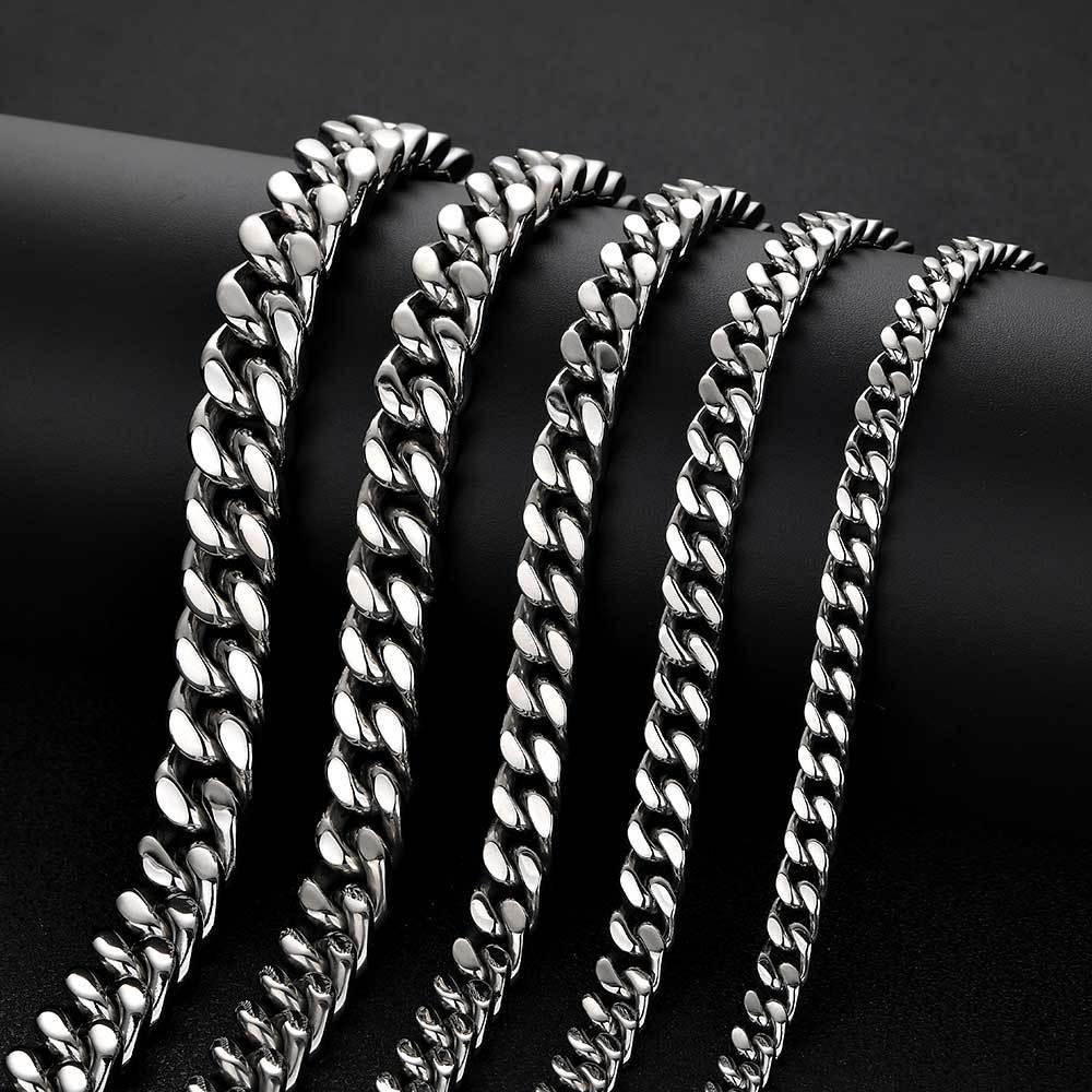 Stainless Steel Titanium Four-Side Polished Cuban Link Hip Hop Necklace for Men | Caratix Jewelry - CaratixJewelry