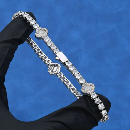 S925 Sterling Silver Clover Tennis Bracelet | Men's Iced Out Silver Rapper Chain | Premium Custom Handpiece | Caratix - CaratixJewelry