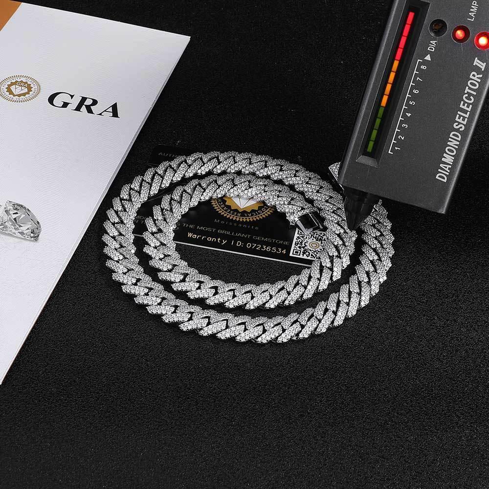 12mm -Cut Moissanite Cuban Link Chain – S925 Sterling Silver Iced-Out Hip Hop Men’s Luxury Streetwear Necklace - CaratixJewelry