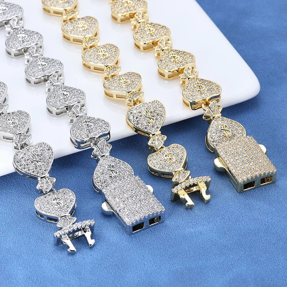15mm Money Bag Cuban Chain Zircon Hip Hop Jewelry - CaratixJewelry