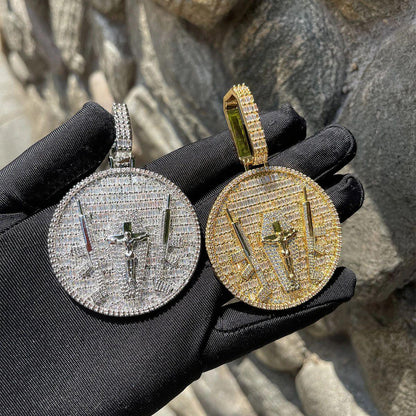 Iced Out "Jesus with AK" Medallion Pendant | Men's Real Copper CZ Necklace - CaratixJewelry