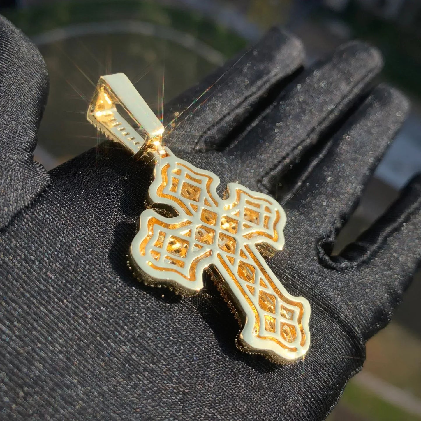 Iced Out Step-Cut Cross Pendant Necklace- Hip Hop CZ - CaratixJewelry