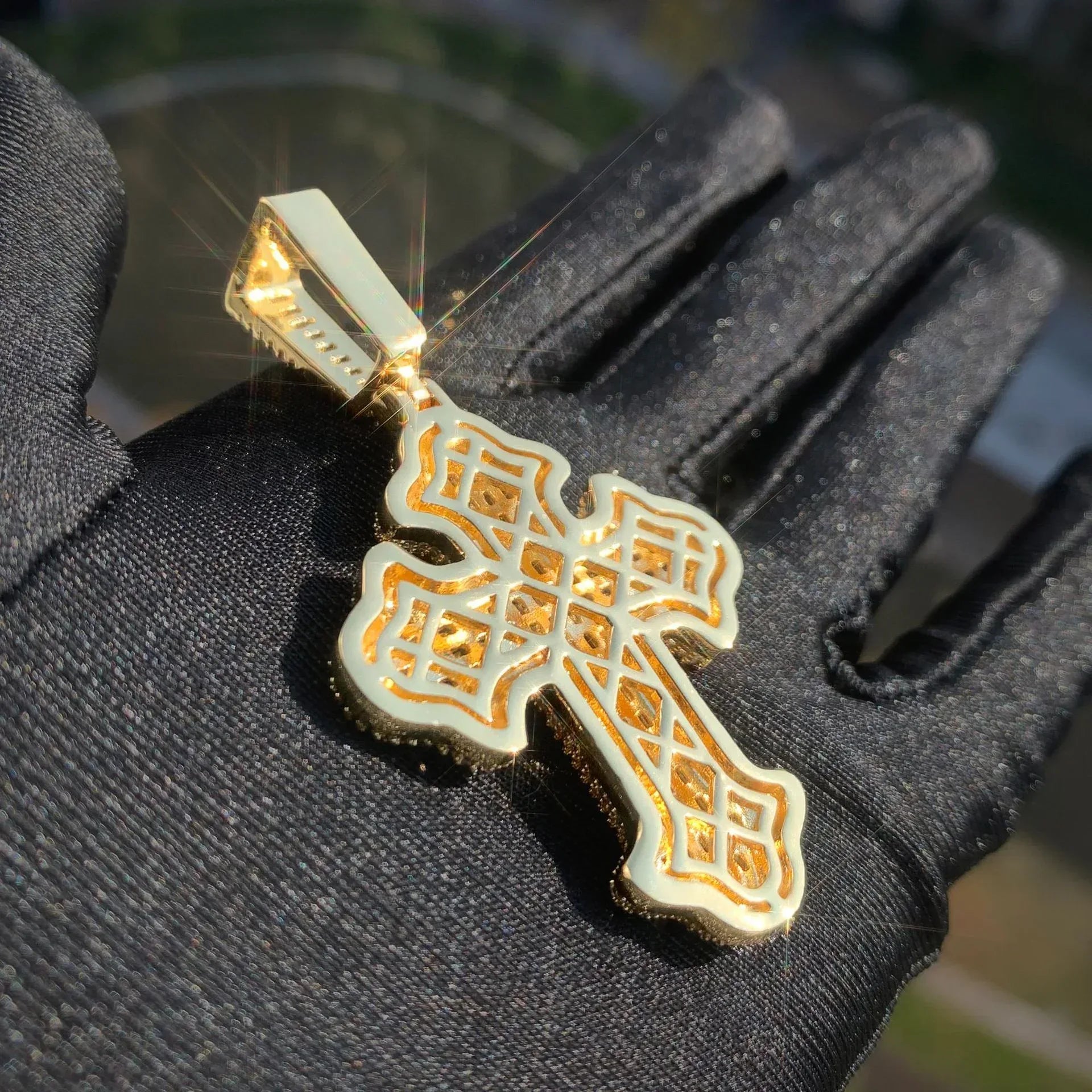 Iced Out Step-Cut Cross Pendant Necklace- Hip Hop CZ - CaratixJewelry