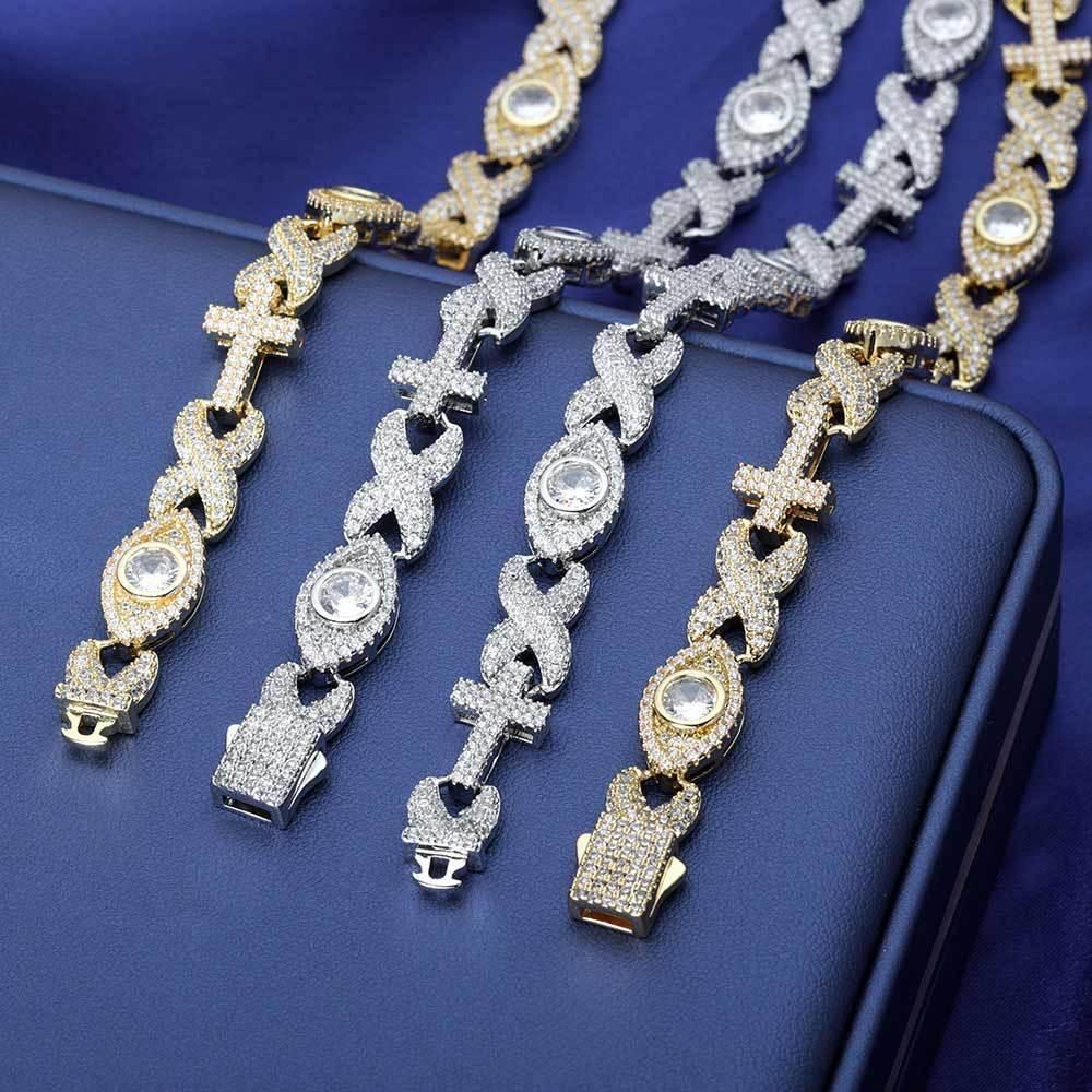Iced Out Eye Cross Figure 8 Bracelet Zircon Hip Hop Jewelry for Men | Caratix Jewelry - CaratixJewelry