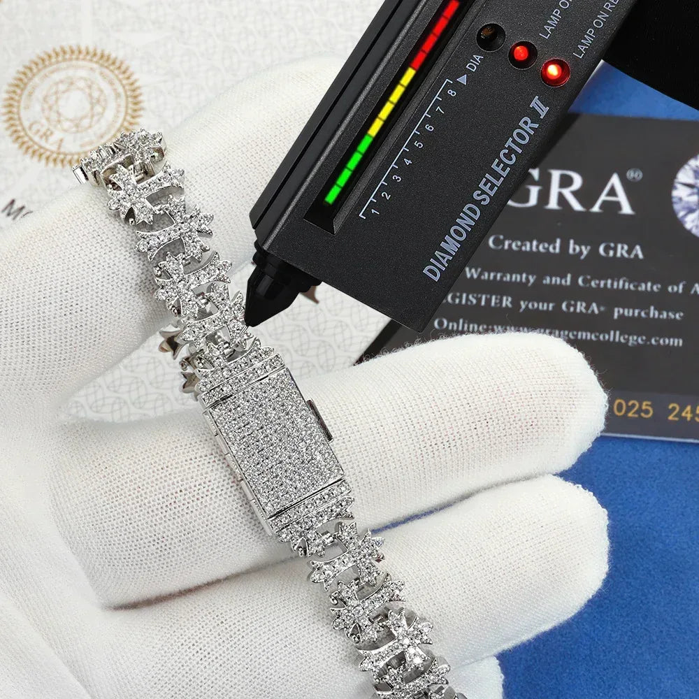 Custom S925 Silver Moissanite Cross Bracelet | VVS Shine Gold Chain for Rapper | Caratix - CaratixJewelry