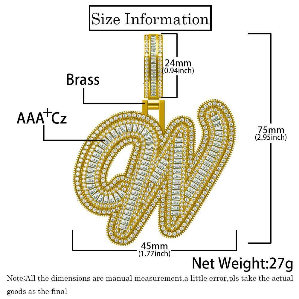 Round and Square Letter Pendant Necklace with Mixed Zircon Stones for Men and Women | Caratix Jewelry - CaratixJewelry