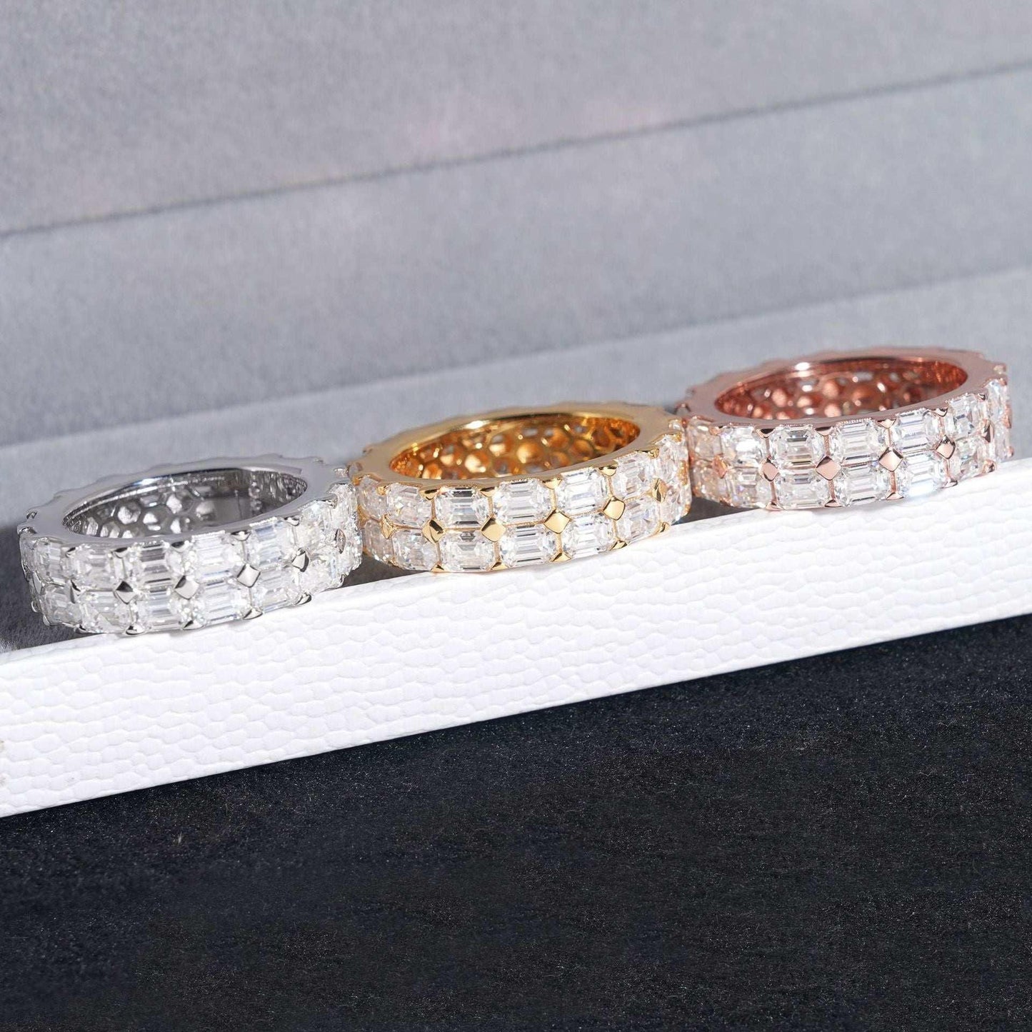 Emerald-Cut Moissanite Ring | S925 Silver Unisex Iced Out Hip Hop Fashion Jewelry - CaratixJewelry