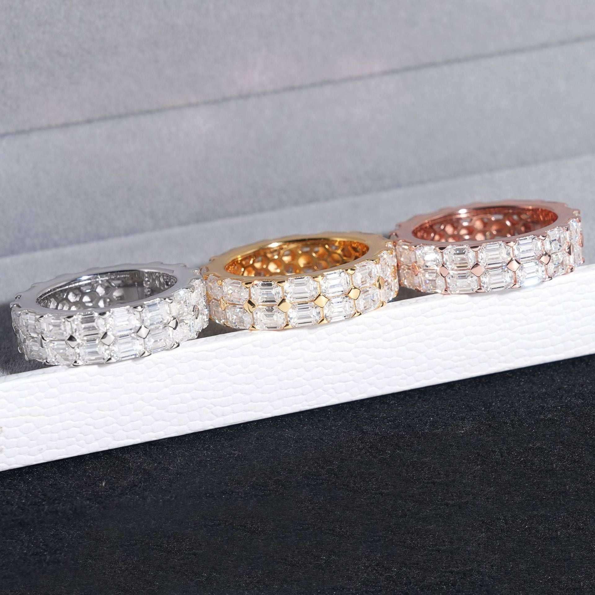 Emerald-Cut Moissanite Ring | S925 Silver Unisex Iced Out Hip Hop Fashion Jewelry - CaratixJewelry