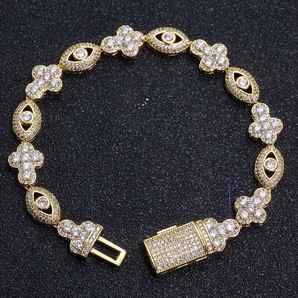 Iced Out Eye Cross Pendant Necklace Zircon Gold Chain Rapper Style | Caratix Jewelry - CaratixJewelry