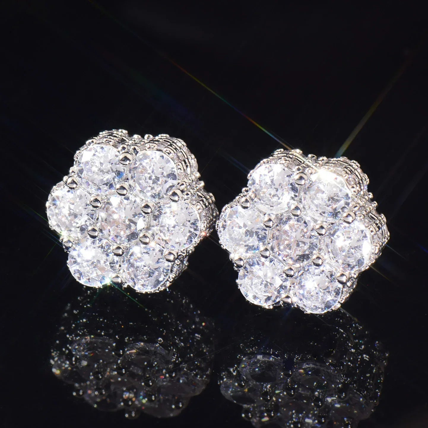 Round Zircon Stud Earrings with 925 Silver Needle | Iced Out Copper Earrings for Men & Women | Caratix Jewelry - CaratixJewelry