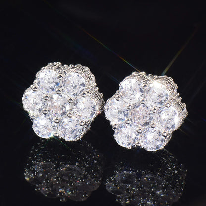 Round Zircon Stud Earrings with 925 Silver Needle | Iced Out Copper Earrings for Men & Women | Caratix Jewelry - CaratixJewelry