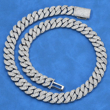 14mm Moissanite Cuban Link Chain with Flip-Lock Clasp – Custom S925 Sterling Silver Iced-Out Hip Hop Men’s Luxury Streetwear Necklace - CaratixJewelry