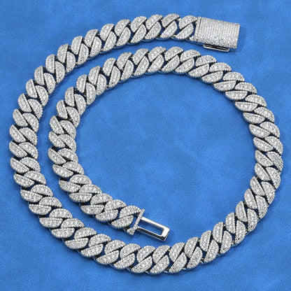 14mm Moissanite Cuban Link Chain with Flip-Lock Clasp – Custom S925 Sterling Silver Iced-Out Hip Hop Men’s Luxury Streetwear Necklace - CaratixJewelry