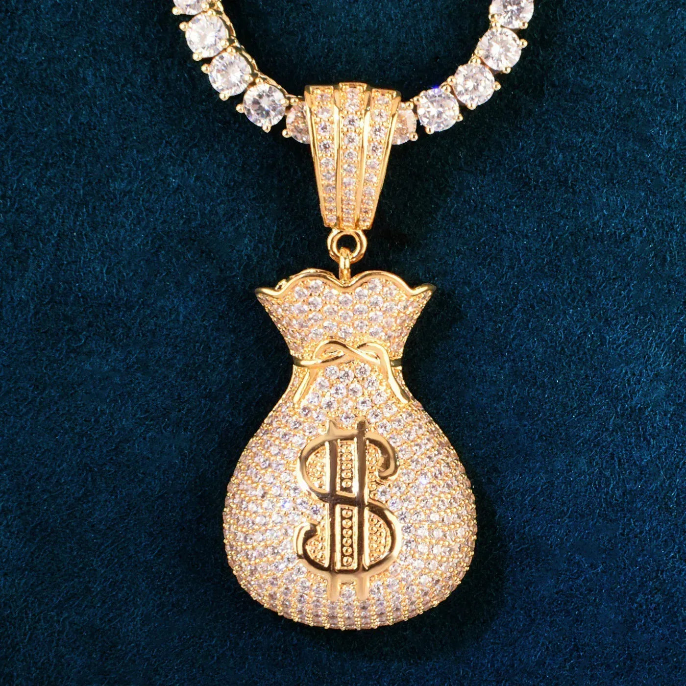 Iced Out Money Bag Pendant | CZ Hip Hop Men’s Streetwear Fashion Jewelry - CaratixJewelry