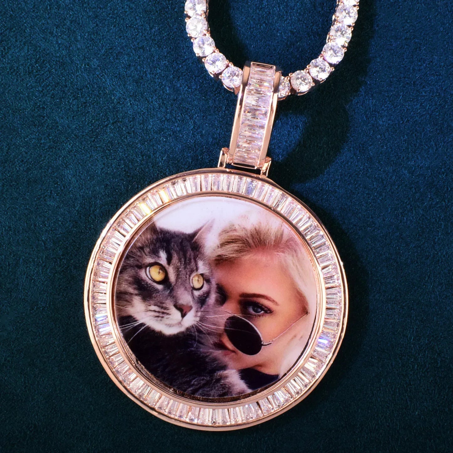 Round Photo Pendant Necklace | Gold/Silver/Rose Gold CZ DIY Hip Hop Jewelry - CaratixJewelry