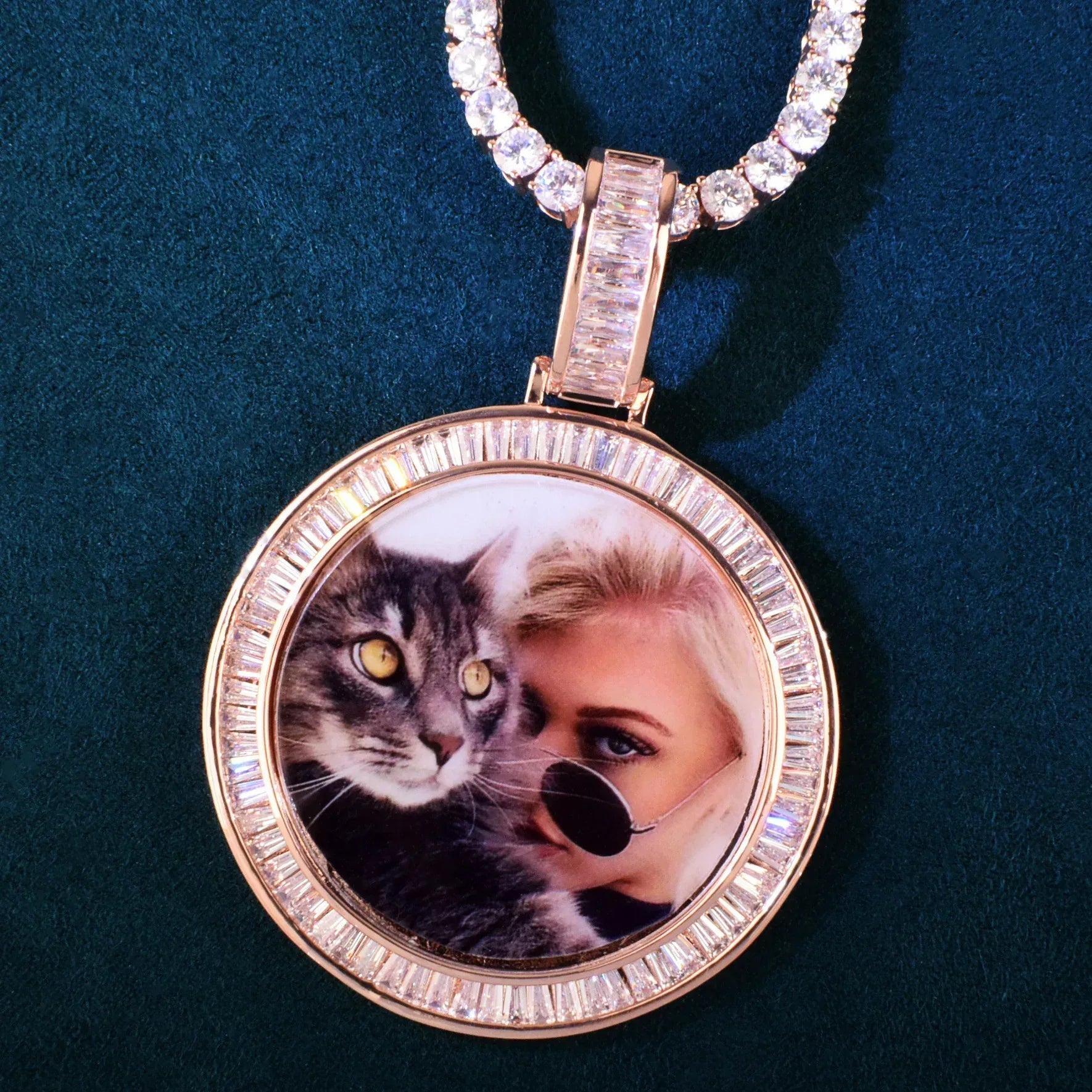 Round Photo Pendant Necklace | Gold/Silver/Rose Gold CZ DIY Hip Hop Jewelry - CaratixJewelry