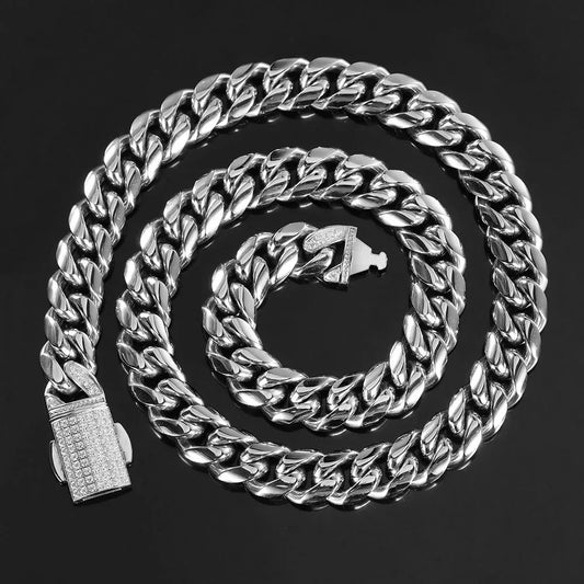 Iced-Out Stainless Steel Cuban Link Necklace with Spring Clasp for Men | Caratix Jewelry - CaratixJewelry