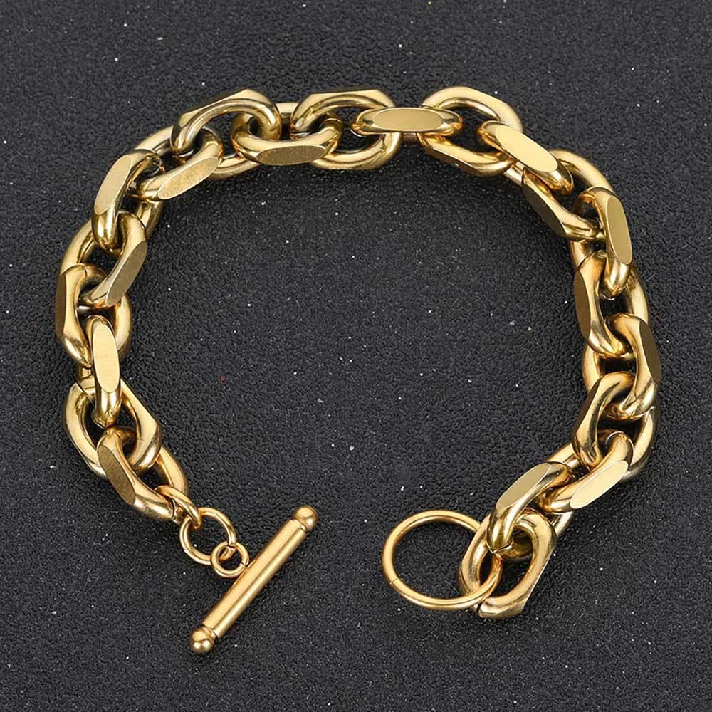 Cross O-Link Stainless Steel Bracelet with Gold Plating for Men | Caratix Jewelry - CaratixJewelry