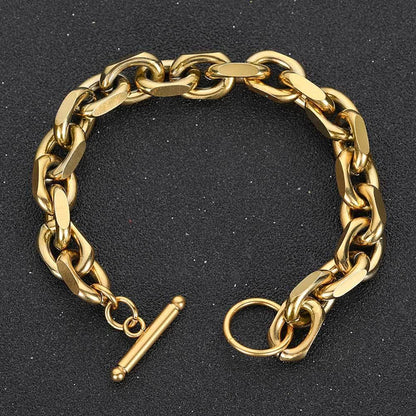 Cross O-Link Stainless Steel Bracelet with Gold Plating for Men | Caratix Jewelry - CaratixJewelry
