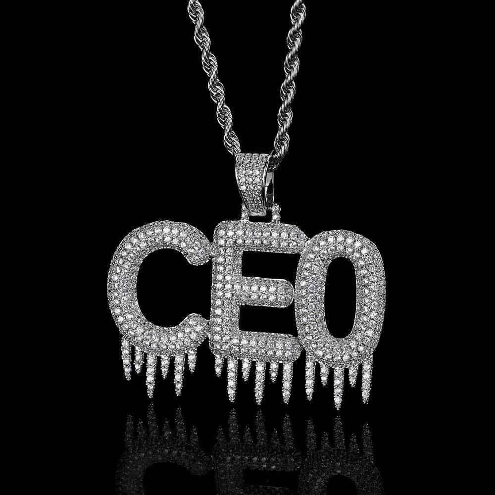 Ice Bar Letter Pendant Necklace with Copper Frame and Zircon Stones for Men | Caratix Jewelry - CaratixJewelry