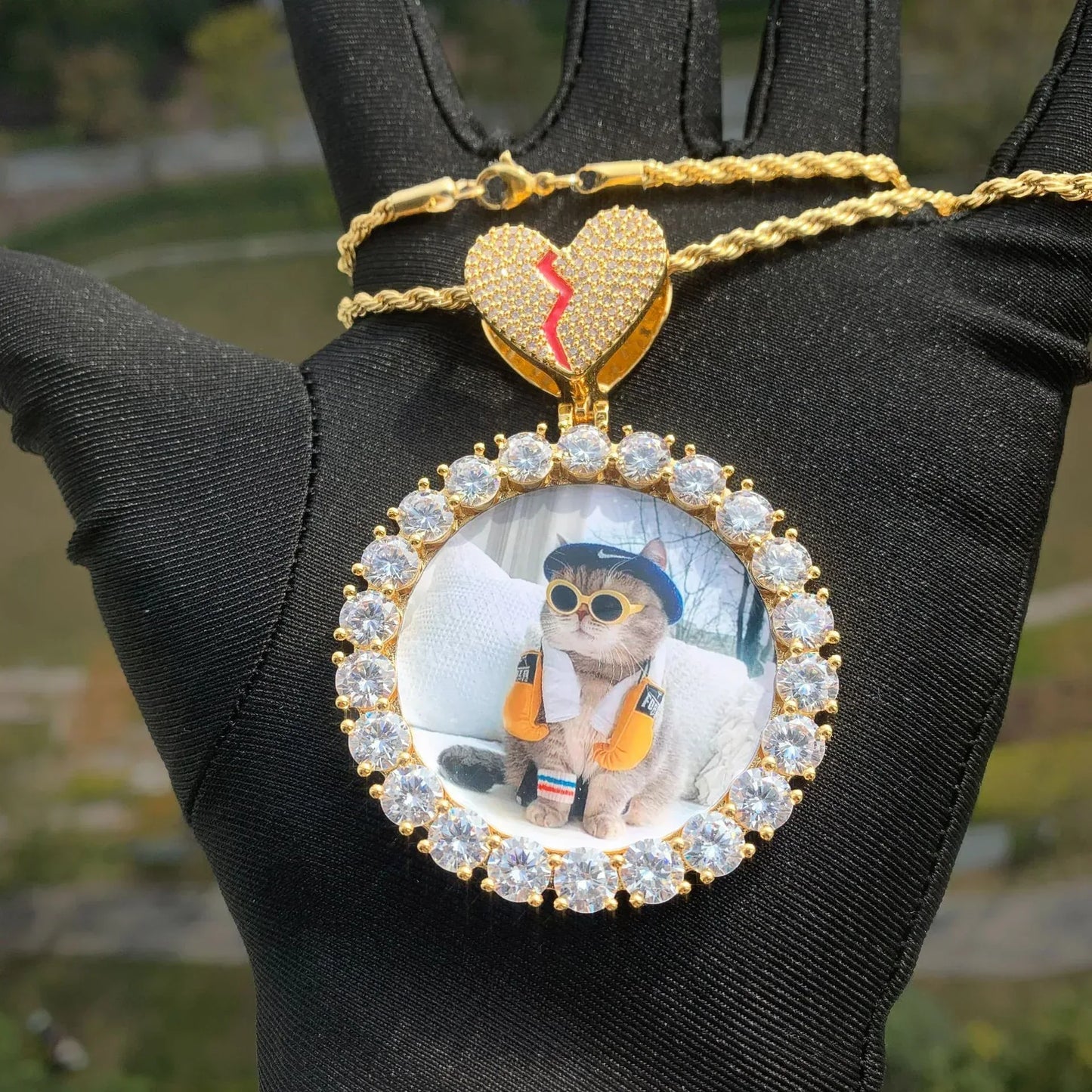 Custom Photo Pendant Necklace | Solid CZ Iced Out Hip Hop DIY Picture Jewelry - CaratixJewelry