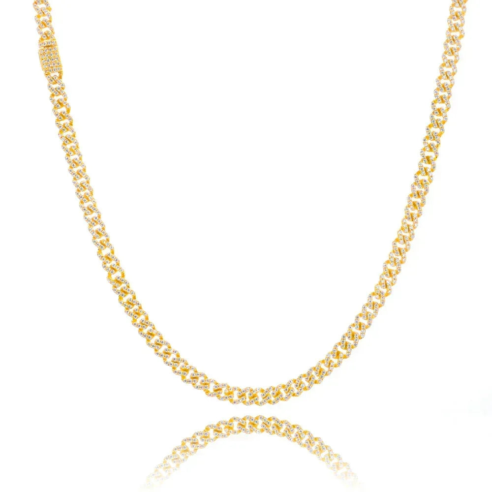 5mm Single-Row Moissanite Cuban Link Chain for Men – S925 Sterling Silver Luxury Hip Hop Necklace - CaratixJewelry