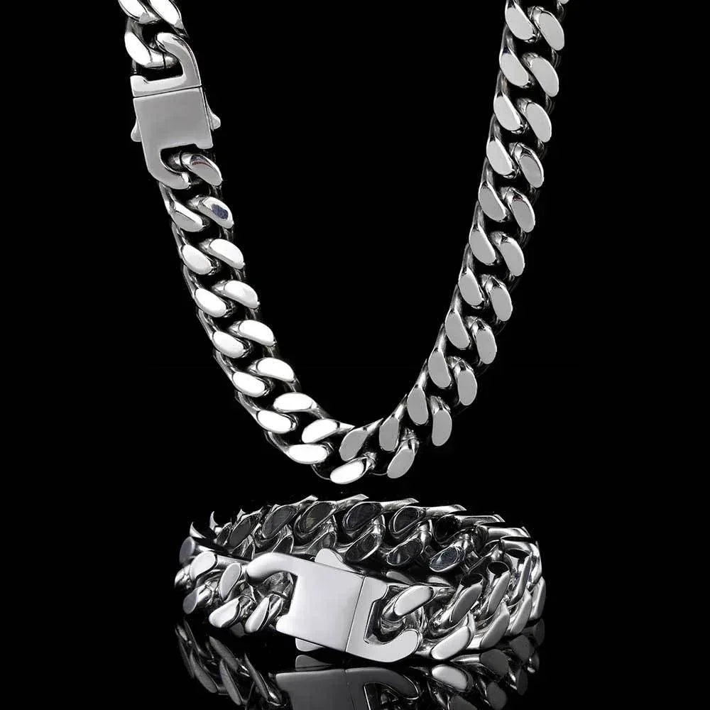 Stainless Steel Titanium Four-Side Polished Cuban Link Hip Hop Necklace for Men | Caratix Jewelry - CaratixJewelry