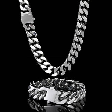 Stainless Steel Titanium Four-Side Polished Cuban Link Hip Hop Necklace for Men | Caratix Jewelry - CaratixJewelry