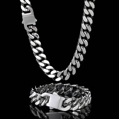 Stainless Steel Titanium Four-Side Polished Cuban Link Hip Hop Necklace for Men | Caratix Jewelry - CaratixJewelry