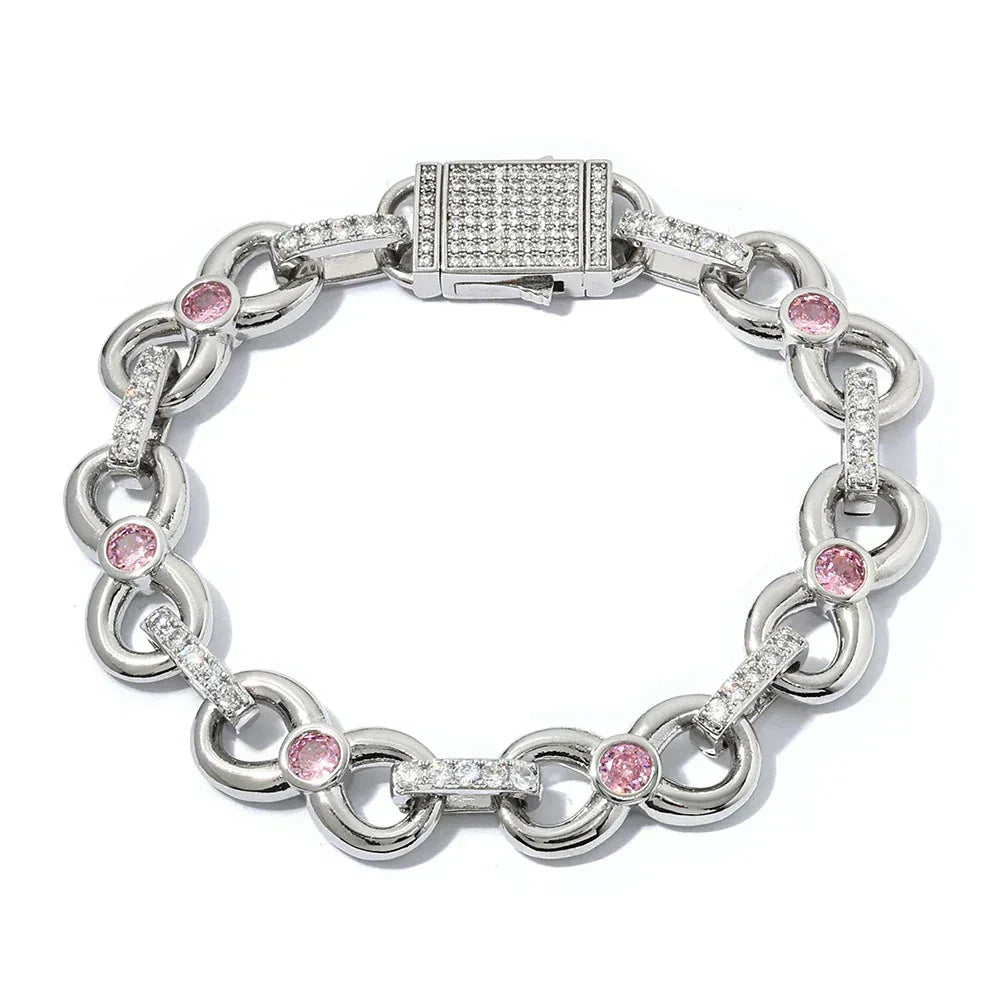 Custom 12mm Pink Zircon Infinity 8 Link Bracelet for Rapper | Caratix - CaratixJewelry