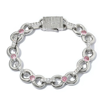 Custom 12mm Pink Zircon Infinity 8 Link Bracelet for Rapper | Caratix - CaratixJewelry
