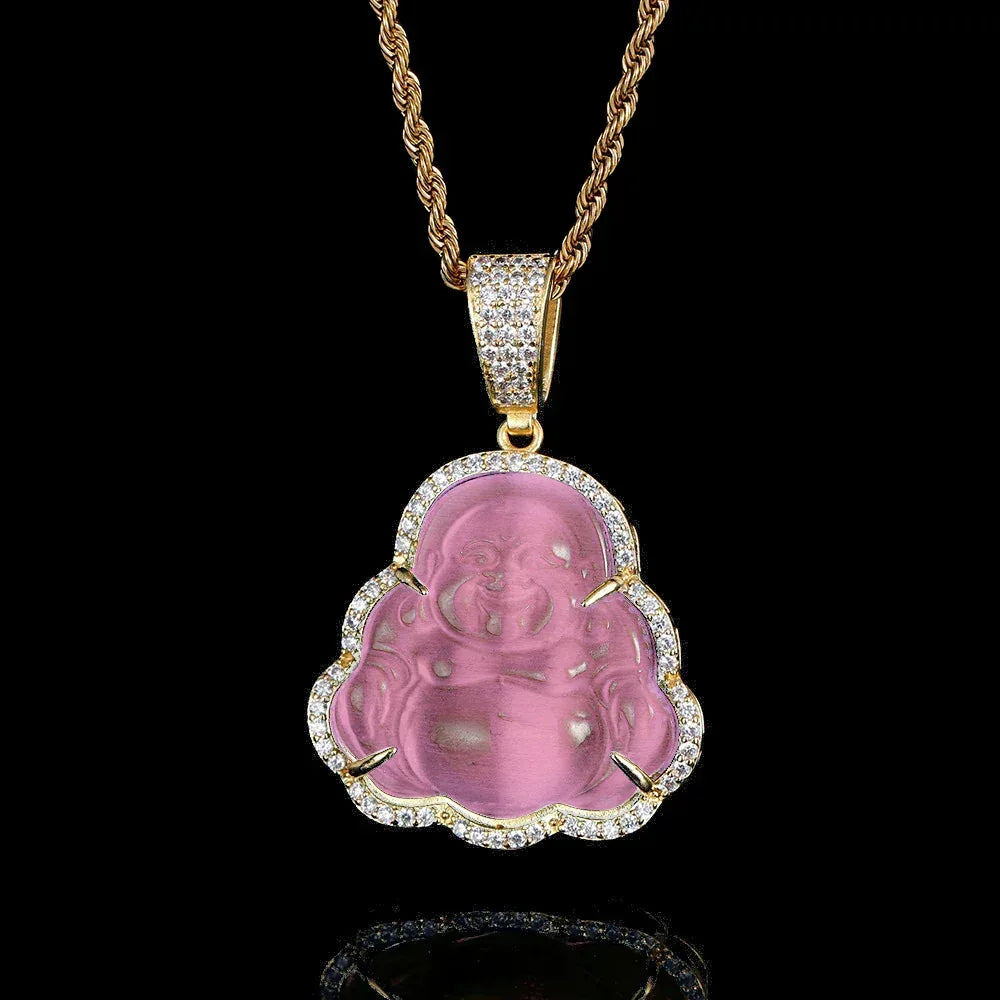 Custom Cat's Eye Stone Maitreya Buddha Pendant Necklace with Zircon Stones for Men and Women | Caratix Jewelry - CaratixJewelry