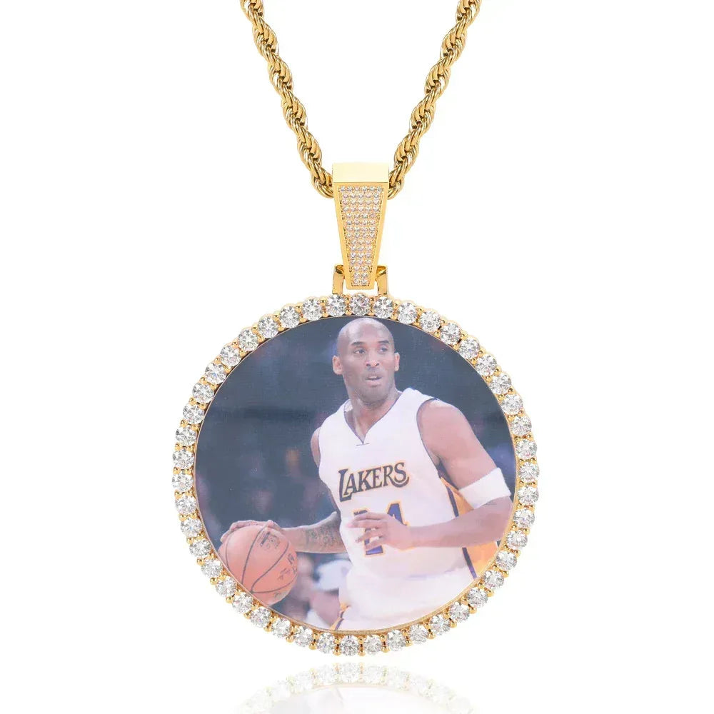 Custom Round Photo Pendant Necklace with Zircon Stones for Men and Women | Caratix Jewelry - CaratixJewelry