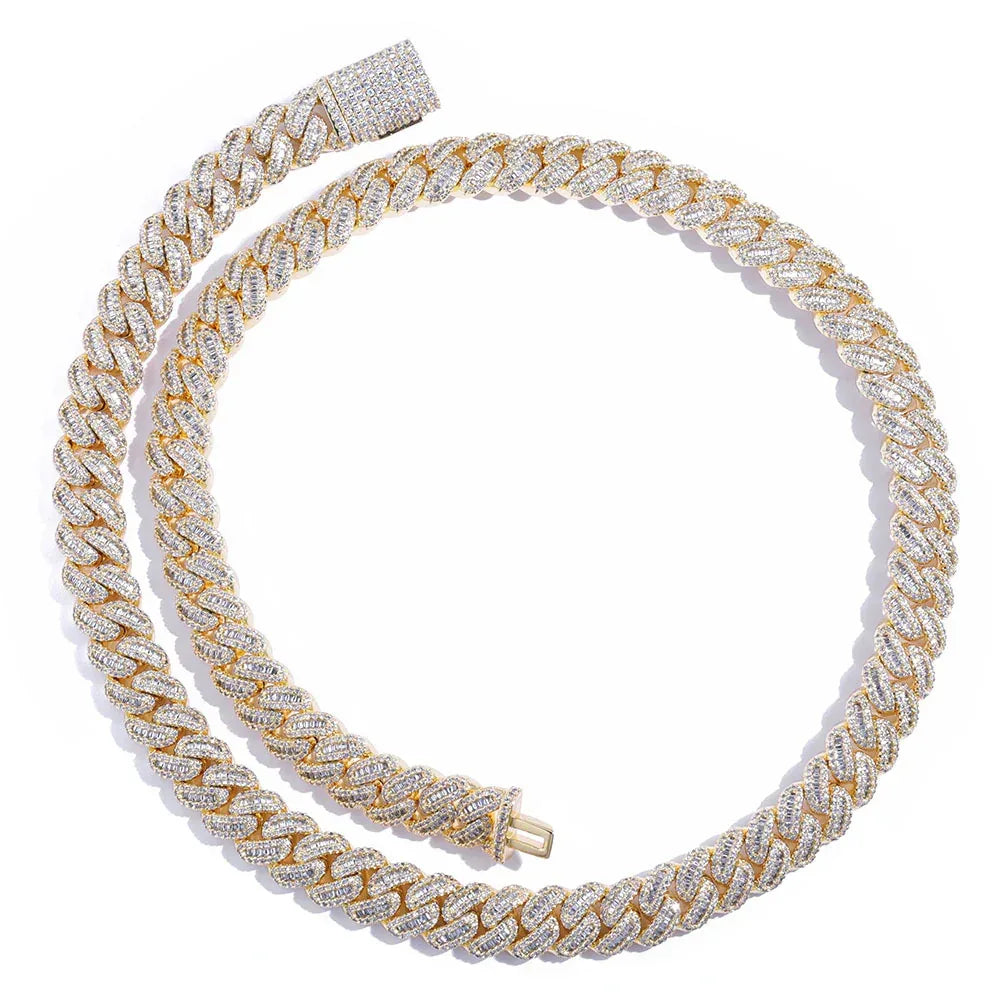 12mm Cuban Chain Necklace with Mixed Zircon Stones - CaratixJewelry